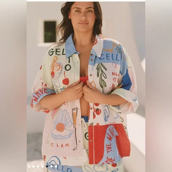 Anthropology Jordan Nickson Linen Blend Button-Up Shirt Size 3X NWTs - Picture 1 of 11